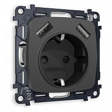 Розетка с заземлением и 2хusb type a, без рамки ambrella volt quant mo909010